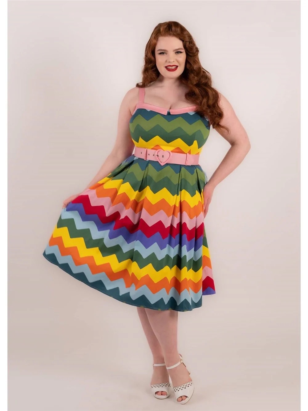 Collectif Women's Size XL (UK 16/ US 12) Rainbow Chevron Vintage Sundress